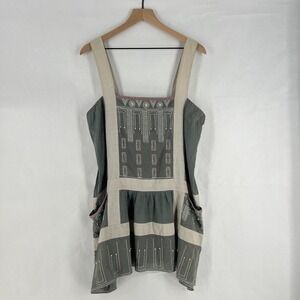 Megan Park Pinafore Top Women 8 Gray Silk Artisan Embroidered Beaded Square Neck